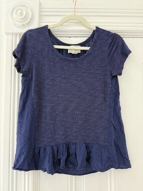Saturday Sunday - Anthropologie Short Sleeve Ruffle Hem Top - Navy